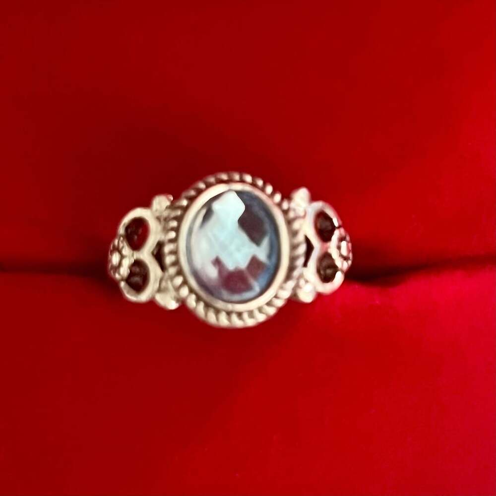 Vintage Silver Blue Gemstone Filigree Titanium Steel Ring Size 6